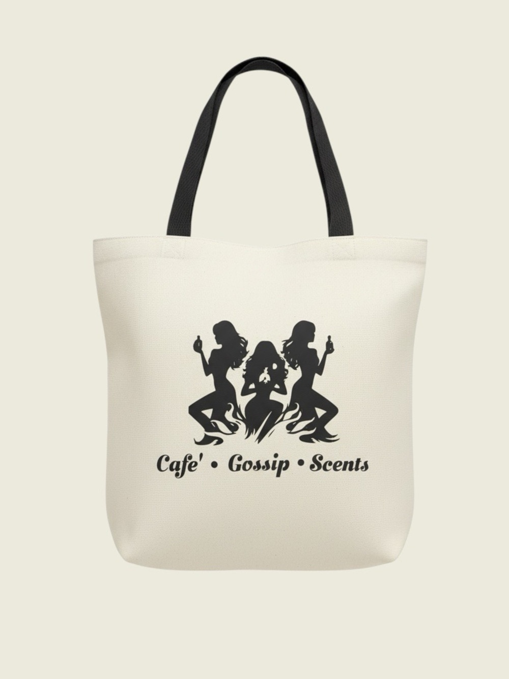 Cafe Gossip Scents Cream Tote Bag with Black Handles